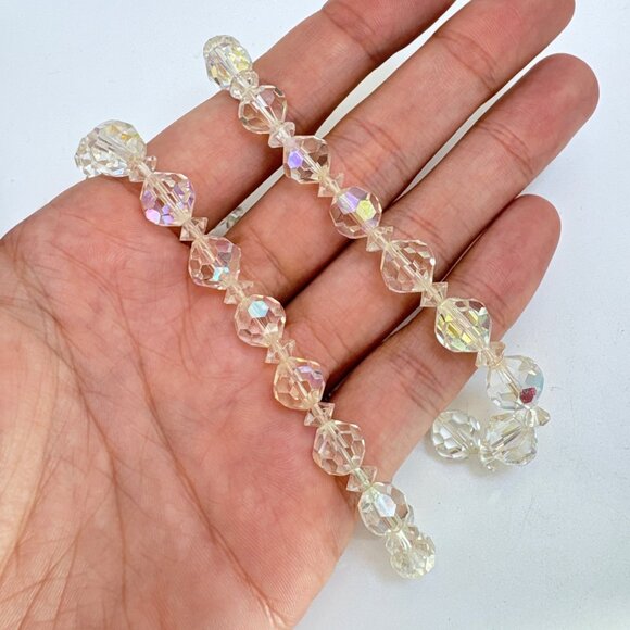 VTG Gold Tone Faceted White Crystal Beaded Fashion Necklace Size 18" Length - Picture 6 of 10